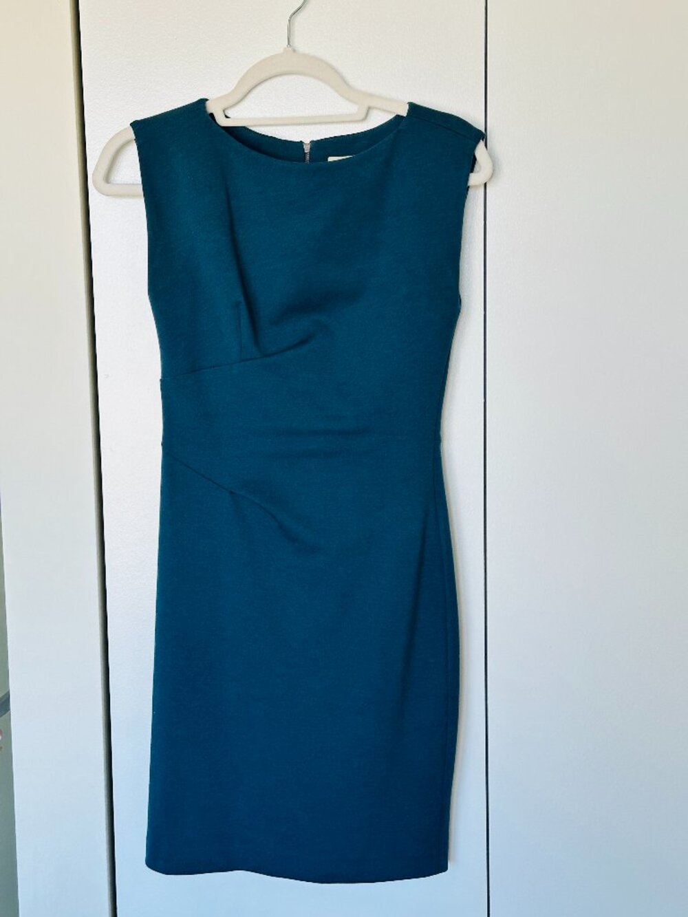 Rebecca Taylor Asymmetric Pleated Ponte Sheath Dress in Teal - US Size 0